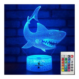 Multiscene RGB 3D Illusion LED Lamp , Remote Control Shark 3D Night Light
