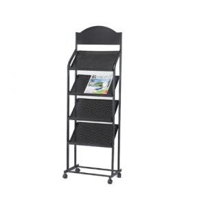 China Removable Metal Newspaper Display Stands , Brochure Display Racks With Wheel supplier