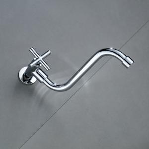 Cross Handle Wall Mounted Kitchen Faucet Cold Only Brass Cartridge In Chrome