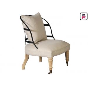 China Metal Backrest Armless Sofa Chair With Wheels , Rustic Wood Leg Sitting Room Chairs supplier