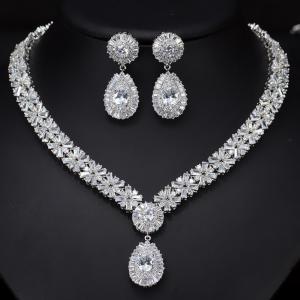 China Water Drop Rhinestone Necklace & Earrings Full Crystal Necklace & Earrings  Wedding Jewelry Set supplier