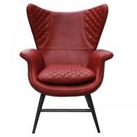 China Red Antique Leather Armchairs With High Back For Living Room on sale