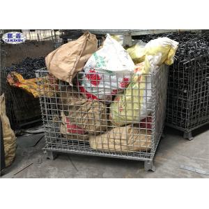 Heavy Duty Wire Mesh Pallet Cages Galvanized Cold Drawn Steel Foldable Basket