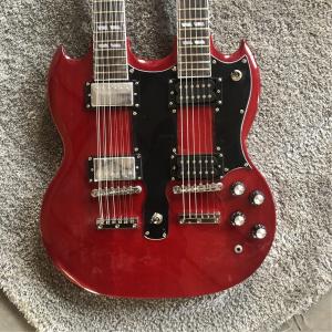 Custom high quality 12 string+6 string double head electric guitar in Wine red Red SG guitar Gold hardware