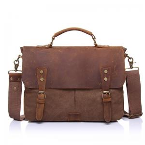 China Retro Men Messenger Sling 15 Inch Canvas Leather Laptop Briefcase supplier
