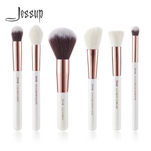 Full 6pcs White And Rose Gold Makeup Brushes Aluminium Ferrule