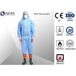 China Non Woven Chemical Protective Clothing Full Face Two Way Zipper Bound Seams supplier