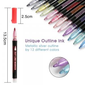 12-Color Outline Double Line Permanent Ink Marker Pens for Erasable Writing