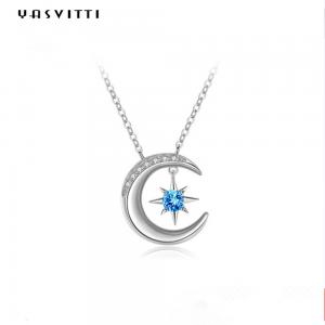 0.69ft 2g Moon Star Pendant Necklace Trendy Topaz Solid Silver Heart Necklace