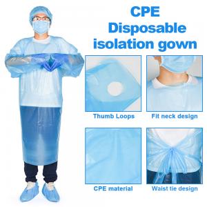 CPE Isolation Gown With Thumb Loop , Cuff Disposable Medical CPE Isolation Gown