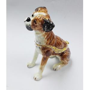 Bejeweled Home Decoration Dog metal trinket box Enamel Pewter Alloy Dog design metal trinket box