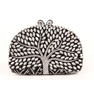 Encrusted Crystal Silver Clutch Evening Bag Large Srorage Space And Pearl Lock