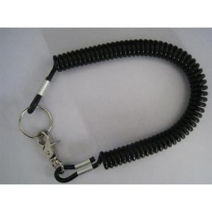 China Plastic strong 4.0mm black coil tool lanyard with swivel snap hook and key ring supplier