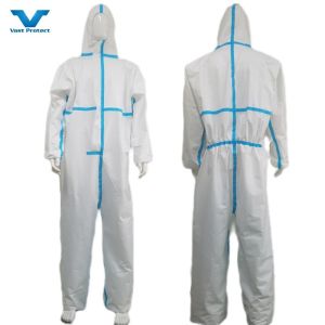 China 175*140cm Disposable Coveralls PPE Protective Suit En14126 CE Certificate Type4/5/6 Cat3 supplier