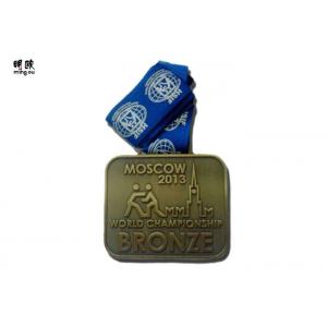 Moscow World Championship Bronze Sports Medals Awards Printed Ribbon Lanyard