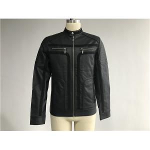 China Black Mens PU Jacket With Suede Detail , Mens Leather Look Biker Jacket TW77818 supplier