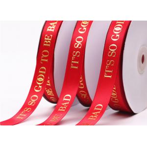Polyester Custom Printed Satin Ribbon Environmentally Friendly With Gold Foil Logo