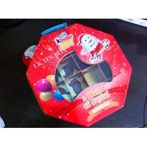 China Octangle Packaging Metal Tin Box Ferrero Kinder Joy Toy With Divder Inside And Pvc Window supplier