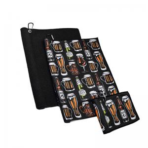 China Custom Printed Logo Microfiber Waffle Golf Towel With Hook And Clip supplier