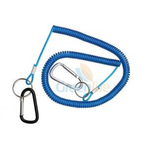 China 8 Meter Fishing Rod Lanyard Aluminum Carabiner Blue Flexible Fishing Safety Line Coiled Spring Rope supplier