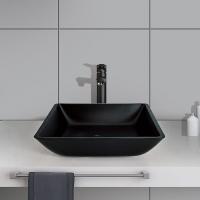 China Washroom Matt Black Basin Square Vessel Sink 400mm Tempered Glass on sale