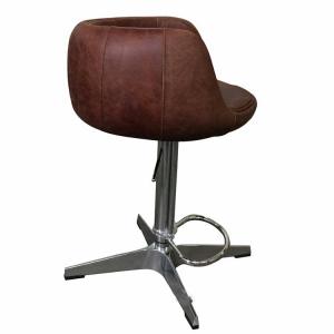 Antique Leather Stainless Adjustable Height Swivel Bar Stool With High Back