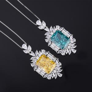 China 925 Sterling Silver CZ Jewelry Radiant Cut Created Yellow Diamond Blue Topaz Pendant supplier