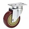 China medium duty 4&quot; swivel red PU caster front brake, 4x1 1/4“swivel polyrethane castor total brake, 100X32mm caster wholesale