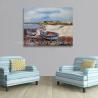 Hand Painted Fishing Boats Oil Paintings, Abstract Canvas Painting on Beach