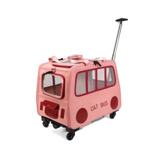China Trolley 210D Polyester Four-Wheeled Box for Two Fat Cats Portable Foldable Pet Travel Bag wholesale