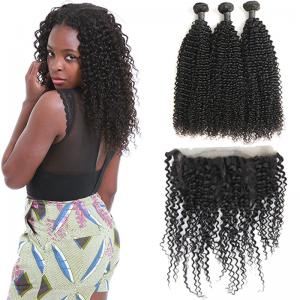 Unprocessed 360 Lace Frontal Weave Kinky Curl 3 Bundles No Damaged Hair