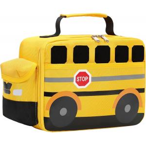 Lunch Box for Kids Boys Girls School Lunch Bags Reusable Cooler Thermal Meal Tote for Picnic (Yellow School bus