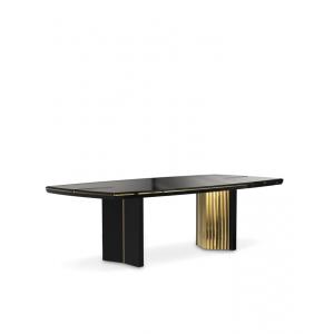 Contemporary Polished Brass Stainless Steel Black lacquer Wood Frame Dining Table