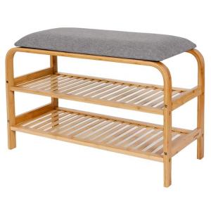 Eco Friendly Bamboo Shoe Rack Furniture Entryway Shoe Storage Bench With Cushion