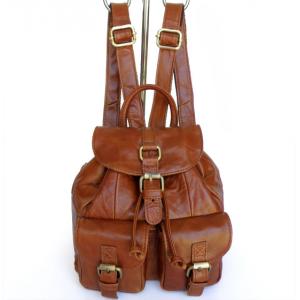 China Wholesale Price Vintage Tan Leather Girl's Style Backpack Shoulder Bag #3023B supplier