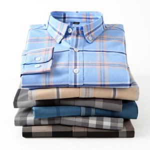 Button Down Collar Casual 100% Cotton Oxford Men's Long Sleeve Plaid Shirt for Autumn