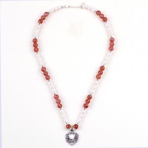 Women Strawberry Quartz 5mm White Freshwater Pearl Necklace