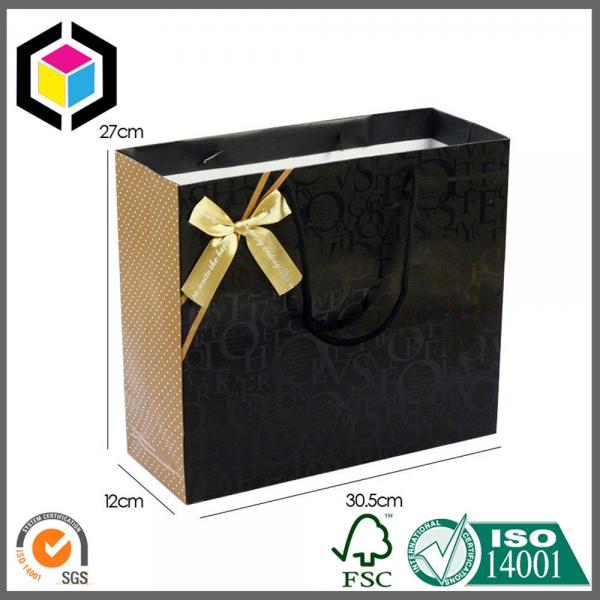 Cotton Handle Matte Black Color Shoes Paper Carrier Bag; Luxury Gift Paper Bag