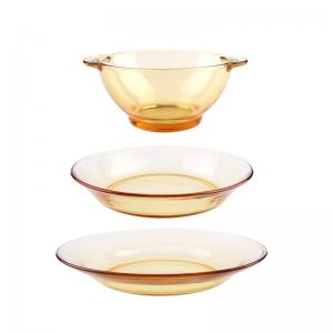 Restaurant Amber Microwave Heated Glass Tray Bowl Set