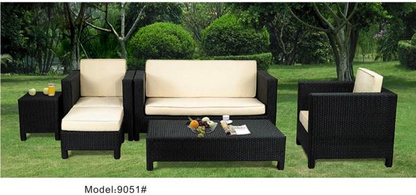 5-piece patio outdoor resin Wicker classic high back sofa with chaise -9051