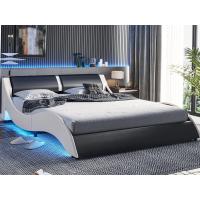 China Upholstered Bed with PU Leather Headboard, PU Platform Bedframe with LED Lights on sale
