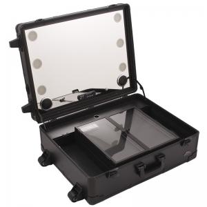 China Black Color Portable Lighted Makeup Case , Makeup Travel Case On Wheels supplier