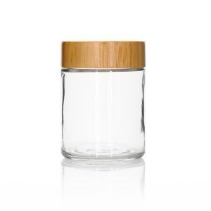 Frosted Child Resistant Bamboo Lid Glass Container Cosmetic 3oz