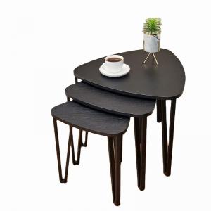 Modern Black Chipboard Wood Nest Of 3 Coffee Tables Set For Living Room