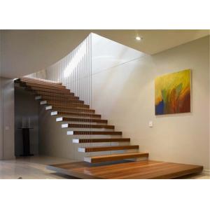 China Walnut Wood Treadsmodern Floating Stairs Cable Railing Residential Usage supplier