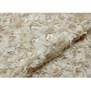 China Romantic Champagne Rosette Sequin Lace Fabric , Nylon Bridal Mesh Fabric supplier
