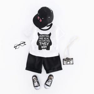 8 Year Boy Summer Black And White Shirt 100cm Short Sleeved Little Monster