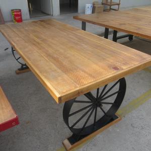 China Metal Carriage Wheel solid pine wood dining table Restaurant Home supplier