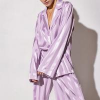 China 2022 Summer customized shirt pajamas set purple stripes long-sleeved silk pajamas set for ladies home wear on sale