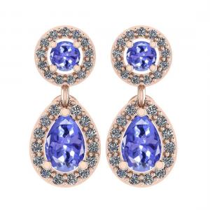7.82 CTW Natural Tanzanite And CZ Earrings 14K Solid Yellow Gold